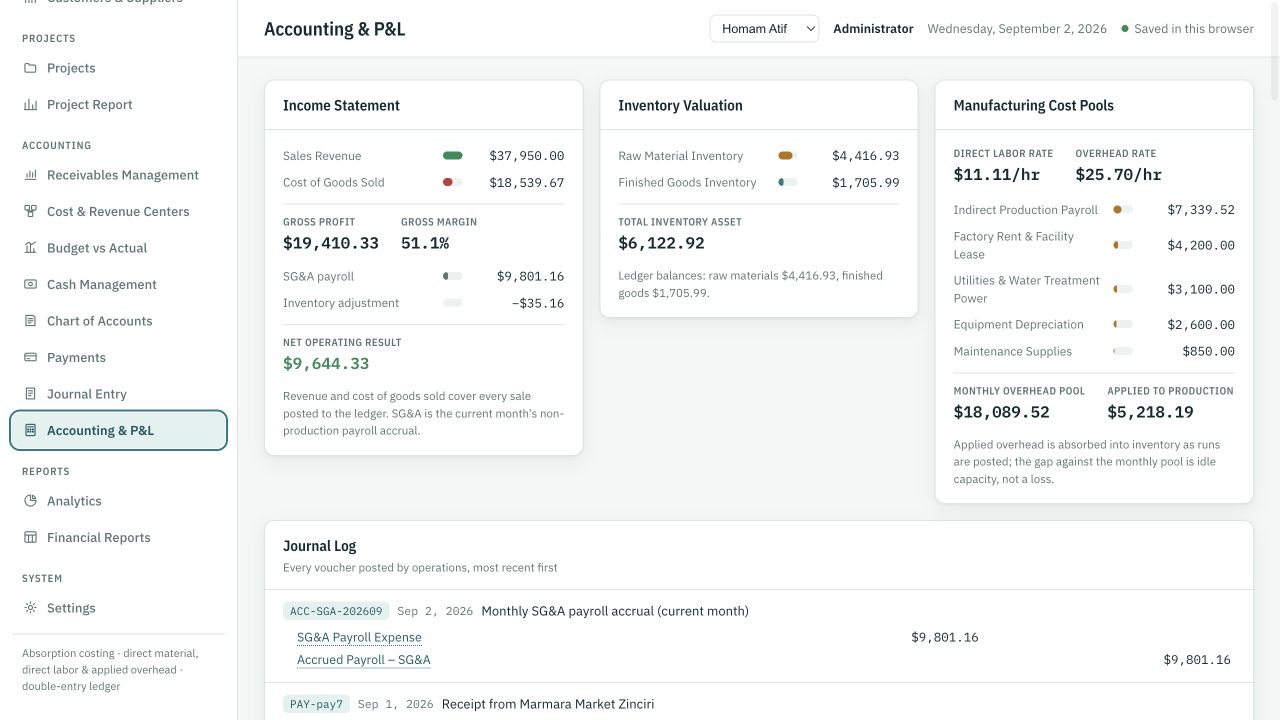CostingERP accounting screen