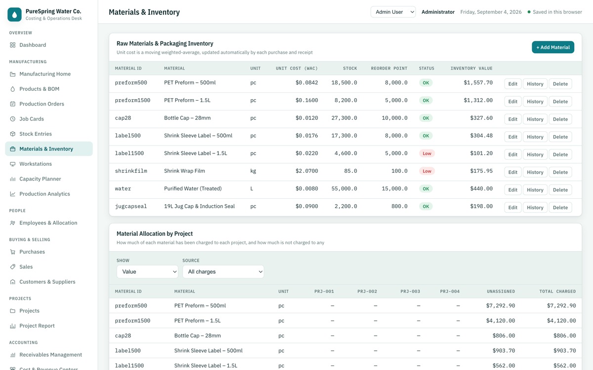 CostingERP — Materials & inventory